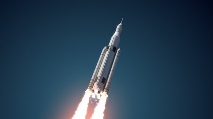 Wall Mural - space launch system takes off. 3d animation. ultra high definition. 4k.