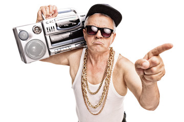 Poster - Senior rapper carrying a ghetto blaster on his shoulder