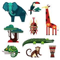 Poster - geometric flat africa animals and plants