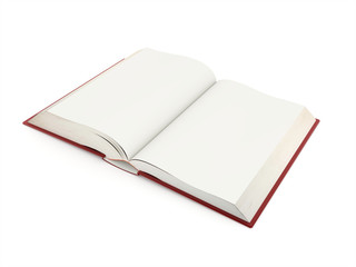 Blank opened book rendered on white