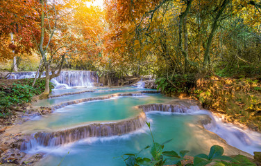  Waterfall in rain forest (Tat Kuang Si Waterfalls at Luang praba
