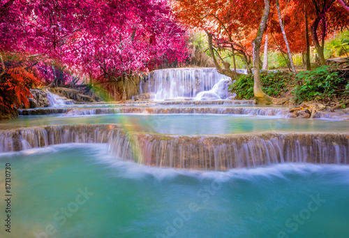 Plakat na zamówienie Waterfall in rain forest (Tat Kuang Si Waterfalls at Luang praba