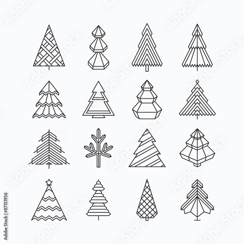 Graphical Christmas Tree Set Hipster Linear Style Graphical Christmas Tree Set Hipster Linear Style