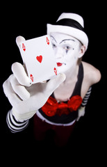 Canvas Print - Mime in white hat showing ace of hearts