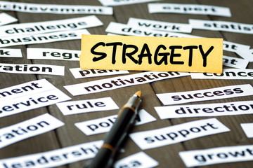 Wall Mural - strategy handwritten on the card with word collage