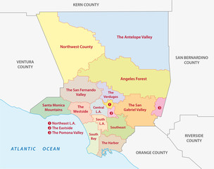 Wall Mural - los angeles county regions map 