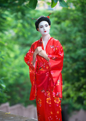 Wall Mural - Outside portrait of a woman in geisha makeup