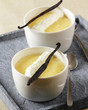 Vanilla custard in bowls with whipped cream