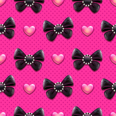 Poster - Black bows and hearts pattern