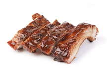 Pork Barbecued Ribs – Pork Spareribs, Slathered With Barbecue Sauce. On A White Background.