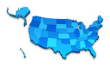 Fototapeta Mapy - 3D Blue USA Administrative map