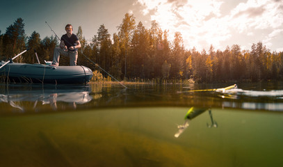 Wall Mural - Fisherman on the pond