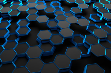 Poster - Abstract 3D Rendering of Surface with Hexagons.