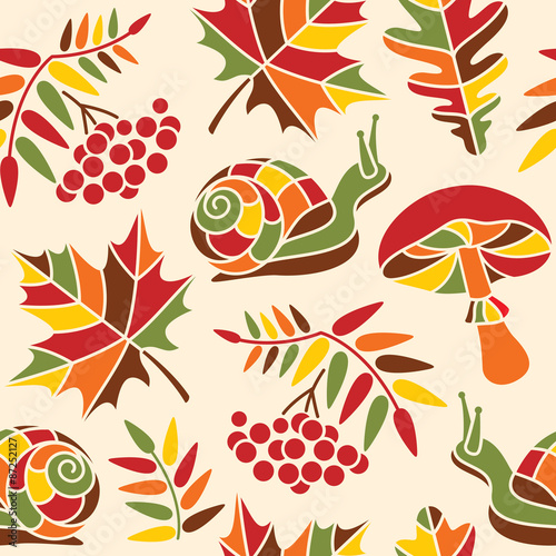 Fototapeta na wymiar Seamless autumn vector pattern in warm colors
