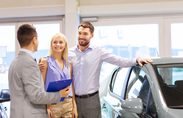 Sticker - happy couple with car dealer in auto show or salon