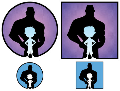 Boy and Man / Conceptual illustration of little boy with grown man shadow in 4 versions.