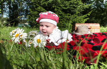 Wall Mural - little girl on a picnic