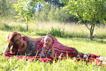 Wall Mural - mother and daughter at a picnic