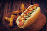 Fototapeta Mapy - Hot Dog with Potato Wedges