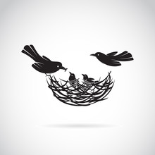 Vector Image Of An Birds Family In Love On White Background.