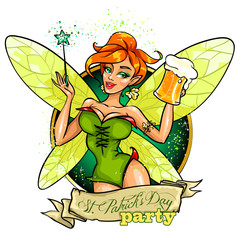 Wall Mural - Fairy with beer mug