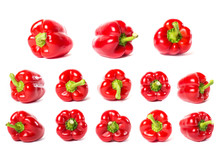 Set Of Red Bell Peppers Isolated On White Background