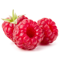 ripe raspberries isolated on white background close up