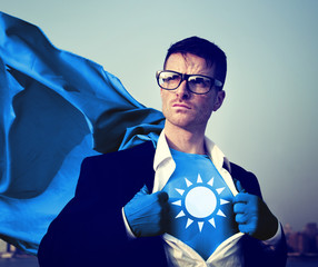 Wall Mural - Strong Superhero Businessman Sun Concepts