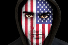 Portrait Of A Man With USA Flag Face Paint