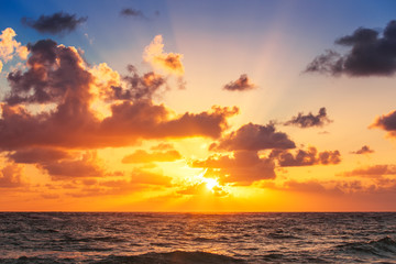 Beautiful cloudscape over the caribbean sea, sunrise shot