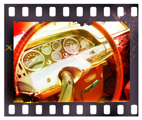 Wall Mural -  dashboard of a classic car in a grungy film slide