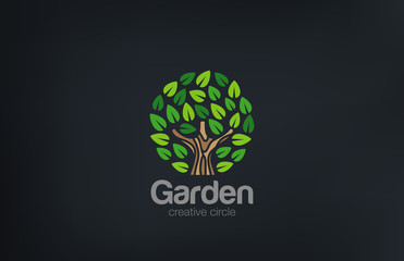 Poster - Abstract Green Tree Logo Circle shape design vector template. ..