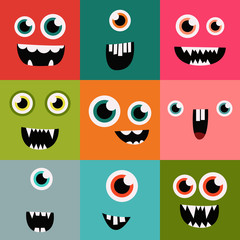 Wall Mural - cartoon monster faces vector set. cute square avatars and icons