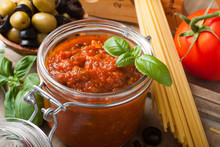 Glass Jar With Homemade Tomato Pasta Sauce