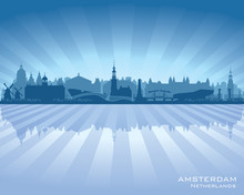 Amsterdam Netherlands City Skyline Vector Silhouette