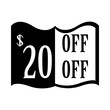 20% discount price sign.20% Off. 20 dollar percent discounted. D