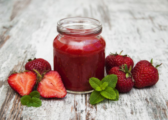 Wall Mural - Strawberry fruit smoothies with fresh strawberries