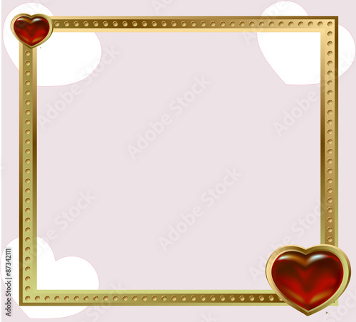 Fotografía gold frame jewelry red hearts