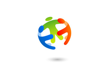 Poster - Social Team work Sphere Logo design vector template with abstrac