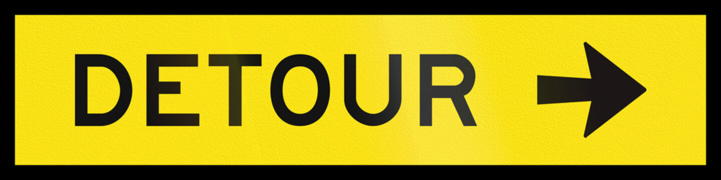 An Australian temporary road sign - Detour to the right