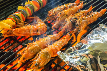 grilled seafood on the grill