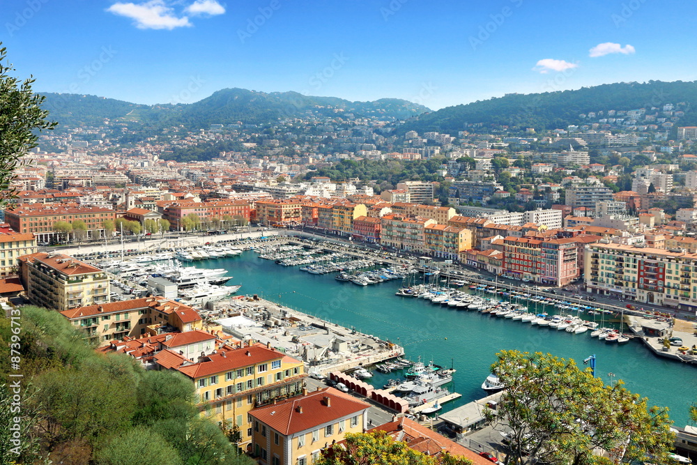 Vue du port de Nice et de l'arrière pays - obrazy, fototapety, plakaty 
