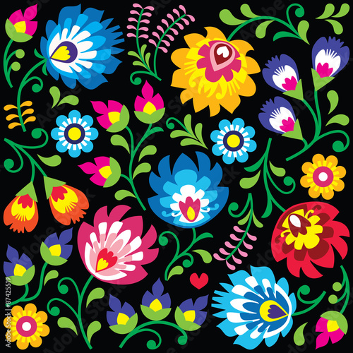Dekoracja na wymiar  floral-polish-folk-art-pattern-on-black-wzory-lowickie-wycinanki