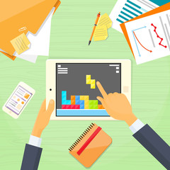 Poster - businessman hands play tablet computer game