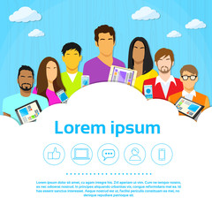 Poster - people group phone table devices social cloud