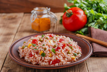 Rice With Tomato Corn And Green Peas