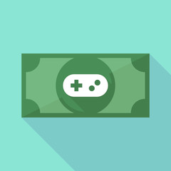 Poster - Long shadow banknote icon with a game pad