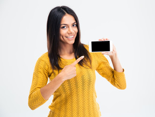 Sticker - Cute woman pointing finger on smartphone screen