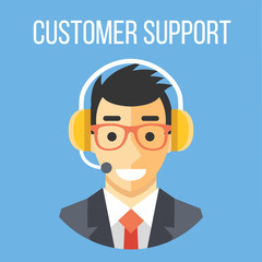 Poster - Happy customer support manager with headphones