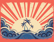 © GeraKTV - Paradise island on grunge paper background with sun